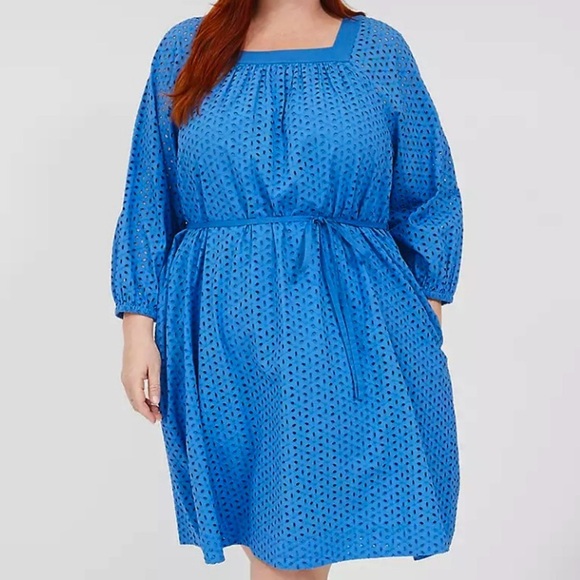 Lane Bryant Dresses & Skirts - NWT Lane Bryant Square Neck Eyelet Dress Blue Size 18 Retail $110.00